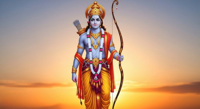 Shree Ram Divine Portrait. Glowing Background Spiritual Wallpaper.