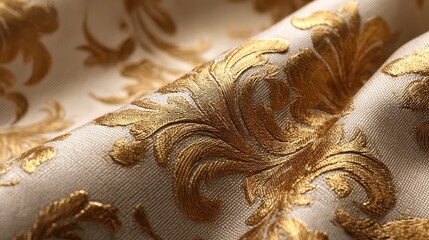 Vintage damask ornament on luxurious fabric with intricate floral and scrolling motifs