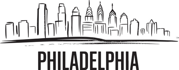 Philadelphia pennsylvania skyline vector illustration cityscape outline black and white line art © Bakalia