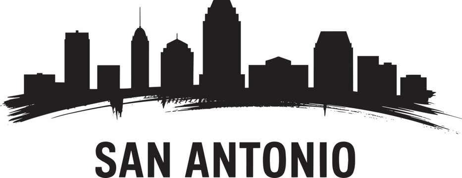 San antonio skyline silhouette brush stroke panorama template grunge city banner modern cityscape drawing