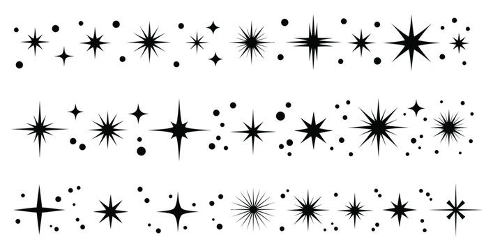 Collection of black and white mid century modern starburst and sparkle design elements for decoration