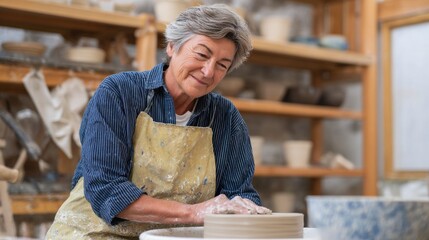 Woman potter at work in studio