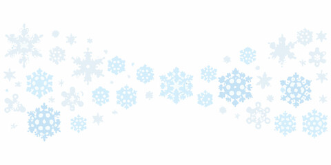 A scattering of delicate light blue snowflakes on a pure white background