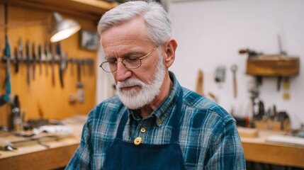 Man in workshop with tools.