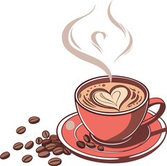 Two coffee cups, Colorful featuring latte art heart designs. 