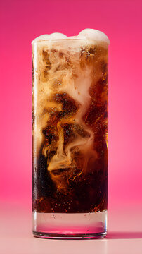 Detailed image captures a vibrant dirty soda with swirling fizz and creamy layers. Colorful textures and bubbles create a striking, photogenic presentation