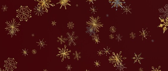 Christmas background with gold snowflakes on a red backdrop. Perfect for holiday design, greetings, and season