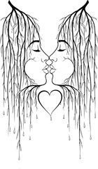 Man and woman vector illustration of a loving silhouette couple with heart art