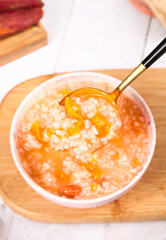 Sweet Porridge with Honey and Chestnuts - Delicious Vegetarian Breakfast Meal