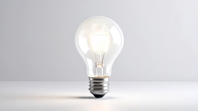 A glowing light bulb illuminates against a minimalist white backdrop, conveying brightness