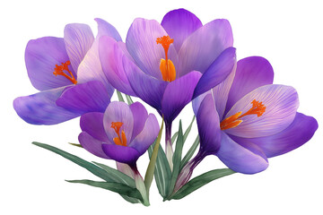 Purple Crocus Trio Hand Drawn Watercolor Flowers Illustration
