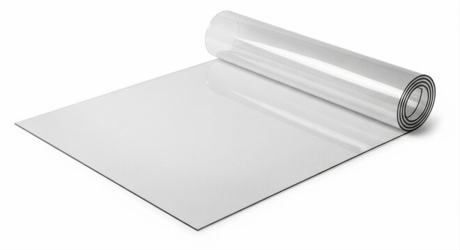 Transparent EVA shelf liner roll isolated in clear and white tones for kitchen drawer protection and organization with copy space - Powered by Adobe