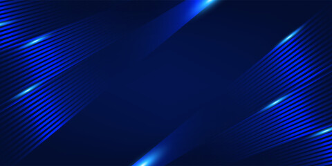 Abstract technology futuristic glowing blue light lines with speed motion blur effect on dark blue background. Vector illustration