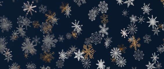 Abstract snowflake pattern on navy background for winter holiday season. Festive Christmas and New Year design