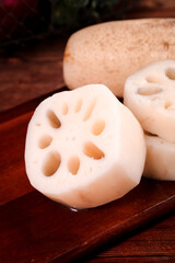Fresh Lotus Root with Holes on Wood, Honghu Hubei