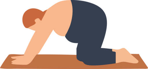 A pregnant woman is on her hands and knees on a yoga mat, doing a gentle prenatal stretch in a relaxed position.
