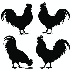 Four rooster silhouettes in different poses