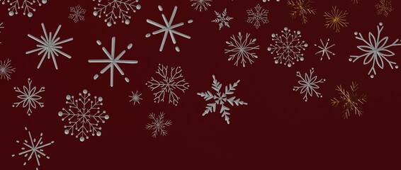 Abstract winter background with falling snowflakes. Festive atmosphere for Christmas or New Year. Burgundy col