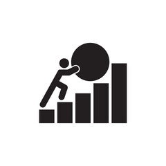 Business Growth Challenge Icon of Person Pushing Sphere Up Bar Chart
