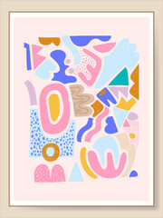 Colorful abstract rough hand drawn doodle and shapes vector wall art poster print illustration.