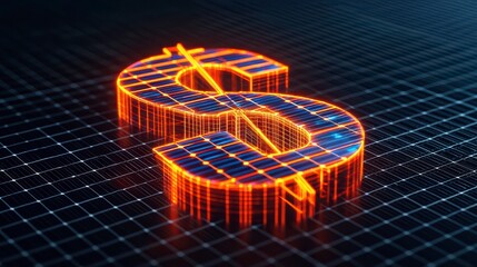 A glowing dollar sign made of solar panels, representing the intersection of finance and renewable energy technology.