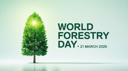 World forestry day celebration with bright green tree and text
