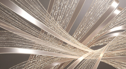 Abstract image of intertwined metal ribbons and strands with reflective texture, suggesting complexity, interconnection, and modern design concept