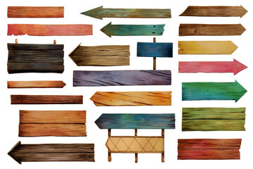 Obraz premium Rustic Wooden Planks Set Hand Drawn Watercolor Flowers Illustration