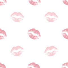 Watercolor pink lips pattern on white background