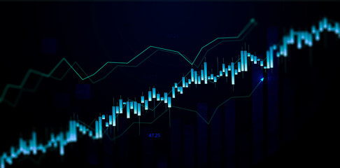 Abstract Financial Technology Background with Blue Forex Charts and Rising Trends Business Background 