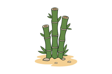 Bamboo Plants Illustration - Natural Green Bamboo with Leaves in a Desert Landscape. Resizable and Editable, EPS 10.
