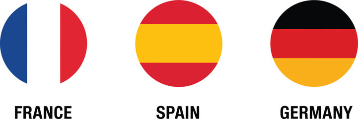 Obraz premium Set of Round Flags France, Spain, and Germany Icons