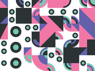 Obraz premium Vibrant Geometric Pattern Abstract Design with Modern Memphis Style Shapes and Dynamic Composition