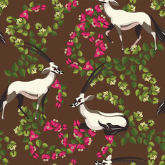 Oryx antelope seamless pattern