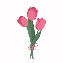 Obraz premium illustration of a bouquet of three pink tulips tied with a ribbon. 