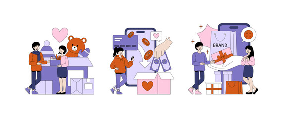 Online Shopping and Gift Giving Vector Illustration