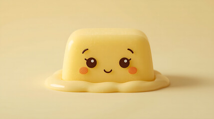 Fototapeta premium Melting Butter Block with Smiling Face and Creamy Drips – Whimsical Kitchen Illustration