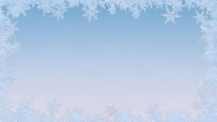 A light blue gradient background framed with delicate white snowflakes on all four sides of the image