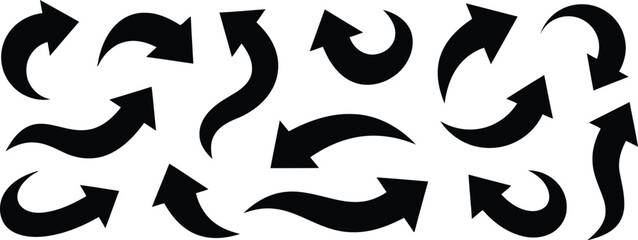arrow, curve, wavy, shape, black, icon, symbol, design, element, direction, pointer, graphic, movement, twist, swirl, bend, loop, set, collection, isolated, white background, abstract, dynamic