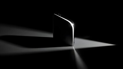 A sleek modern device with curved edges illuminated by a dramatic light in a dark environment
