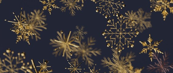 Stunning golden snowflakes against a dark blue background perfect for Christmas, winter holidays, and New Year