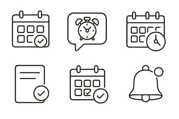 Collection of calendar and reminder icons with alarm and notification symbols