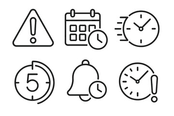 Time management icons: alert, calendar, fast, countdown, reminder, deadline