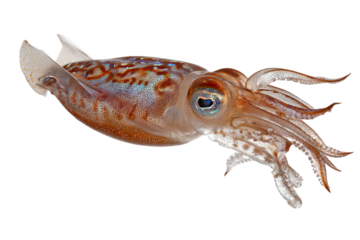 Swimming squid isolated on transparent background