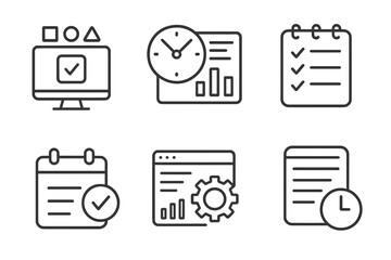 Minimalist icons for task management and scheduling in line art style