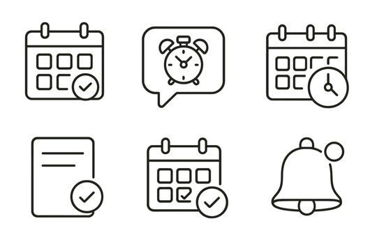 Collection of calendar and reminder icons with alarm and notification symbols