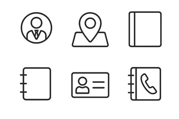 Fototapeta premium Minimalist icon set featuring contacts, location, id card, and address book