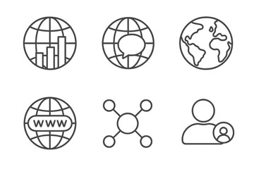 Fototapeta premium Minimalist global communication and networking icons set