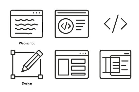 Web development icons: code, design, script tools for modern applications