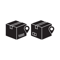 Two delivery boxes with location pins isolated on white